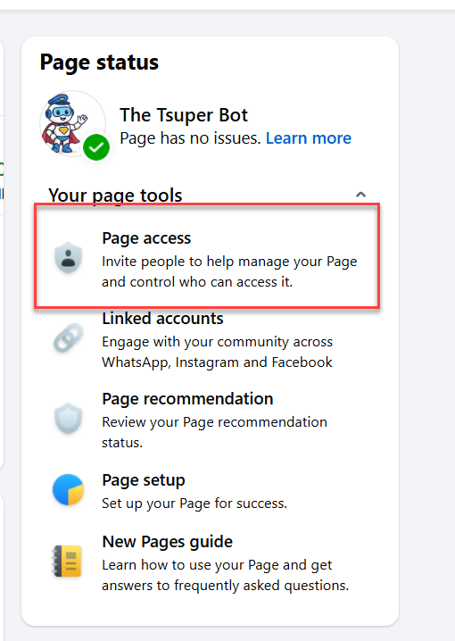 Page Access Panel